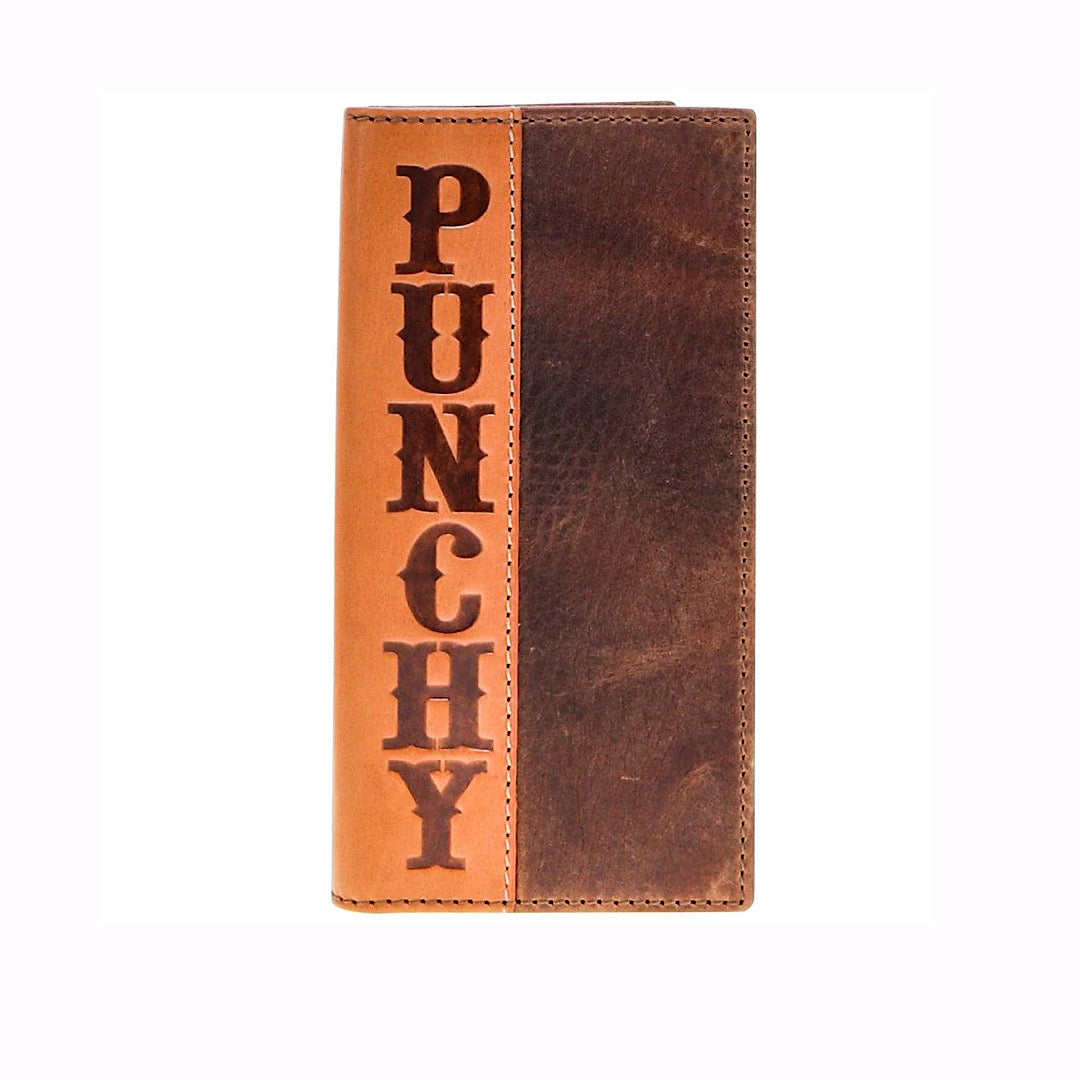 Hooey - Punchy Classic Brown Cracked Bison Leather Men’s Checkbook Cover/Rodeo Wallet PW001-BRTN