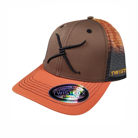 Twisted X - Brown & Orange Embroidered Black Logo Snap Back Men’s Ball Cap XC-161