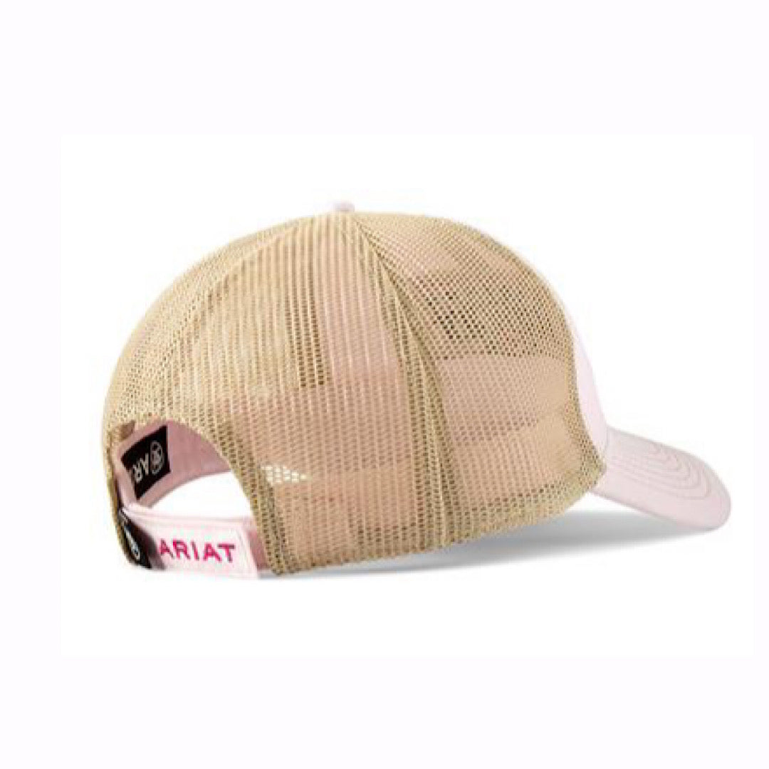 Ariat - Distressed Light Pink & Tan With Howdy Ariat Logo Patch Velcro Back Ladies Ball Cap A300084624