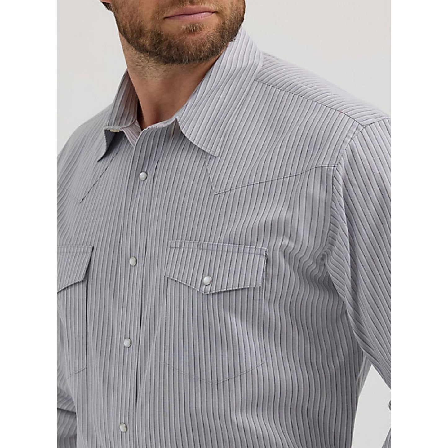 MEN'S WRINKLE RESIST LONG SLEEVE WESTERN SNAP STRIPE SHIRT IN SMOKY GREY