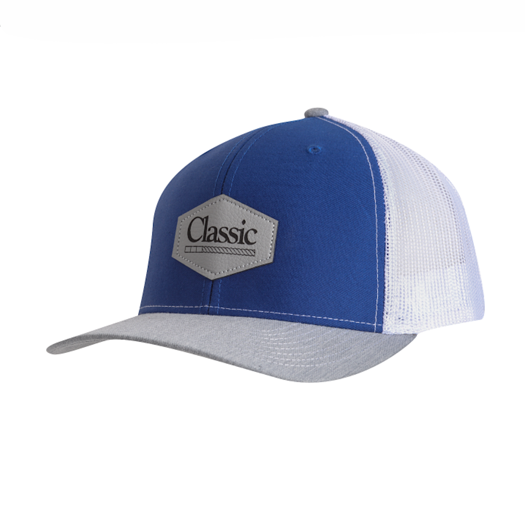 Classic Rope - Royal Blue Grey & White With Grey Faux Leather Patch Snap Back Men’s Ball Cap CAPCR49CR