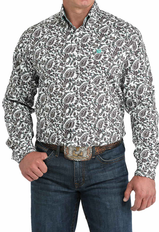 Cinch Men's White Printed Long Sleeve Button-Down Shirt MTW1105969