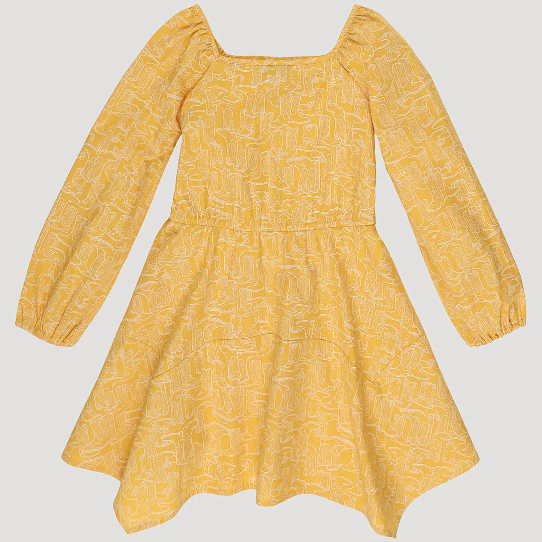 Girls Wrangler Yellow Peasant Long Sleeve Dress