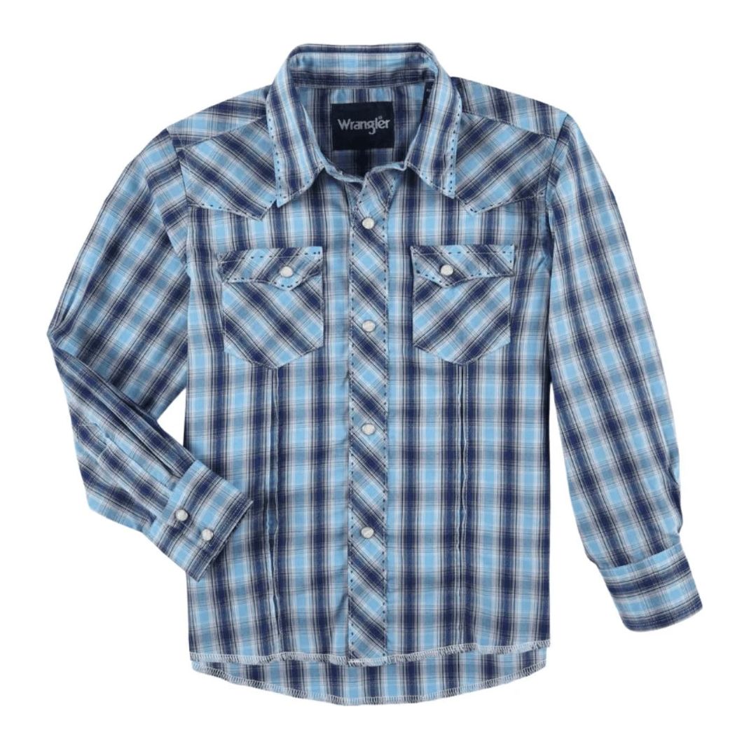 Boys Blue Plaid Pearl Snap