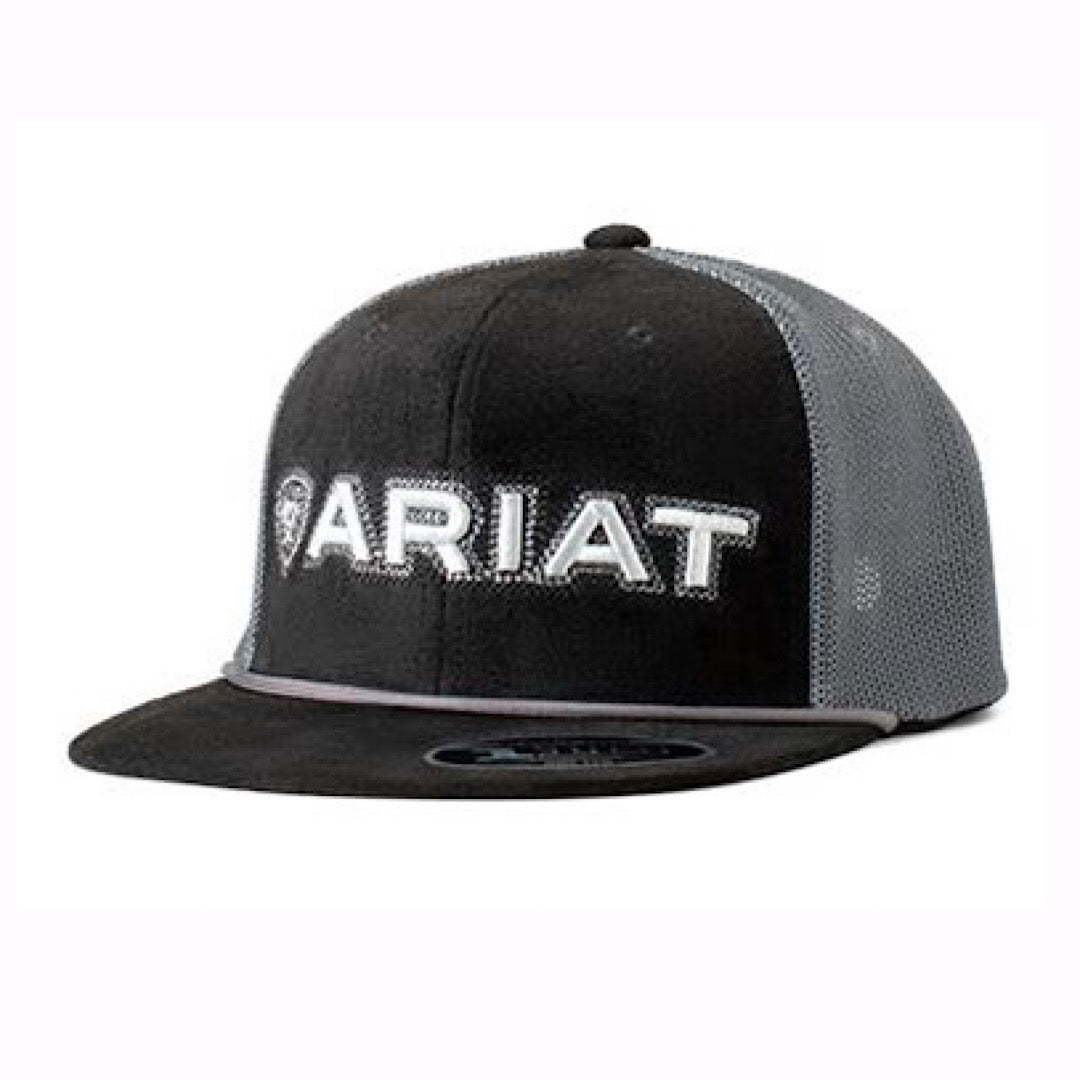 Ariat - Black Roughout & Grey With Ariat Embroidered Logo Snap Back Men’s Ball Cap A300083766