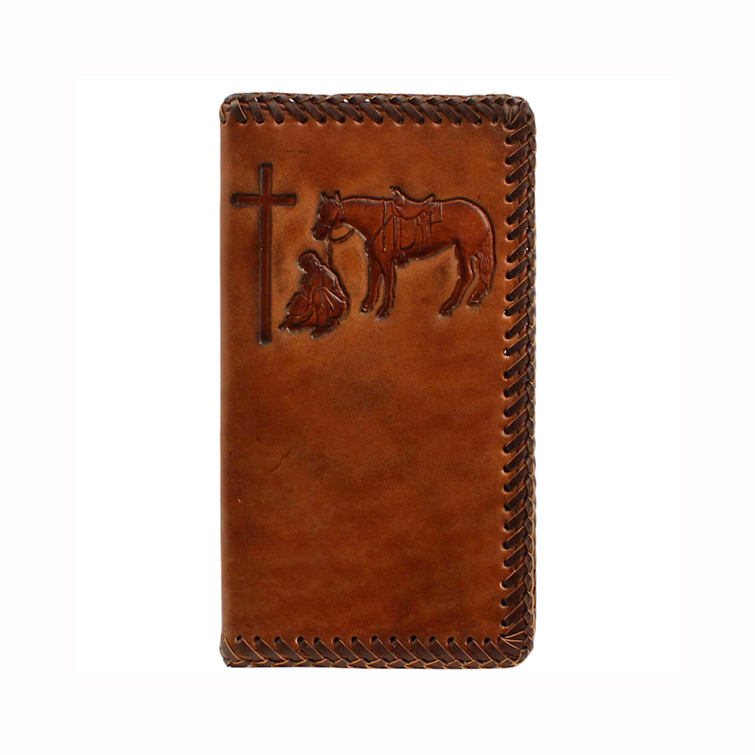 Nocona - Brown Leather Praying Cowboy Men’s Checkbook Cover/Rodeo Wallet N1350599