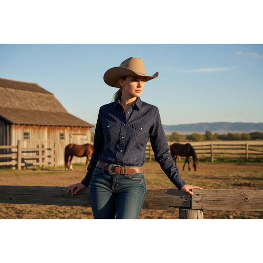 Roper Ladies Snap Shirt, Navy, 1-50-019-260
