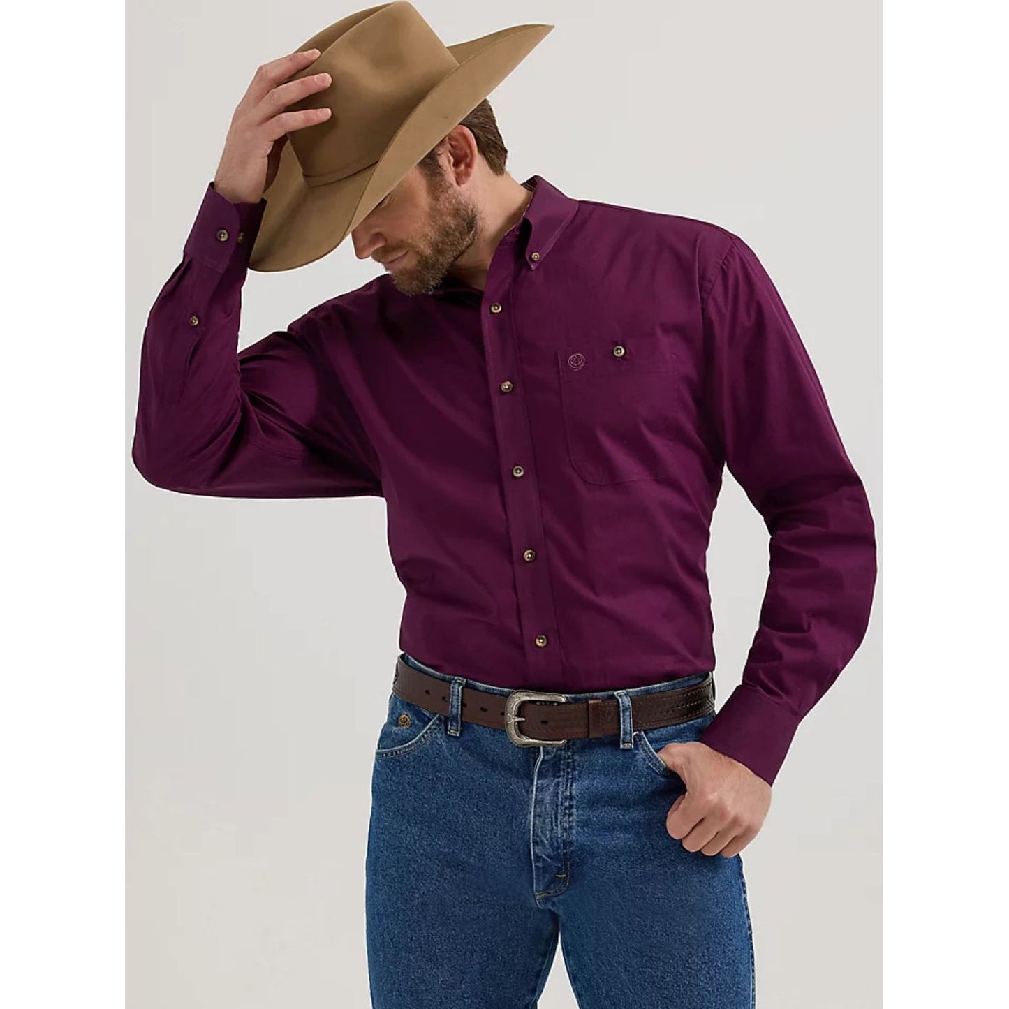 MEN'S GEORGE STRAIT SOLID ONE POCKET BUTTON DOWN SHIRT IN SOLID PLUM