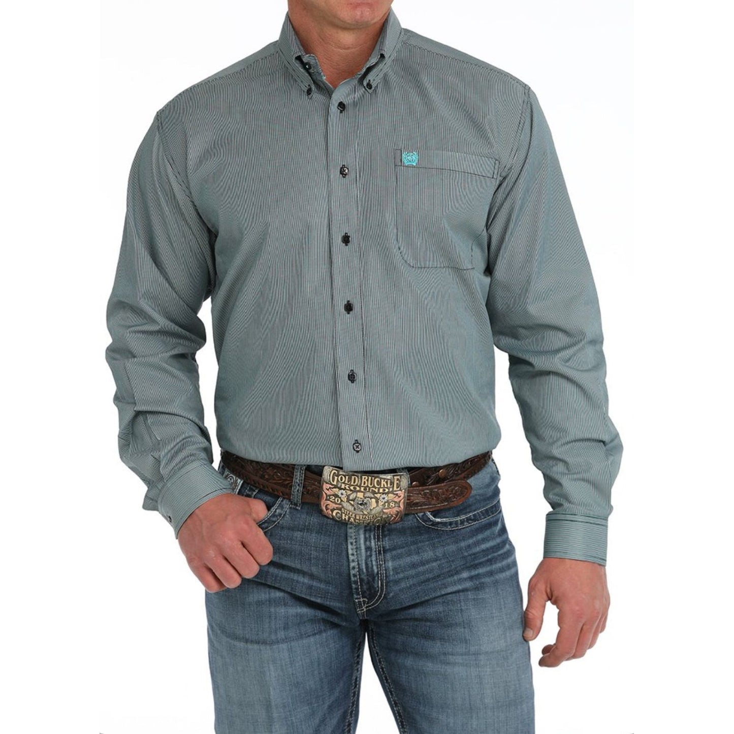 MEN'S TENCEL™ STRIPED BUTTON-DOWN WESTERN SHIRT - BLACK MTW1105908