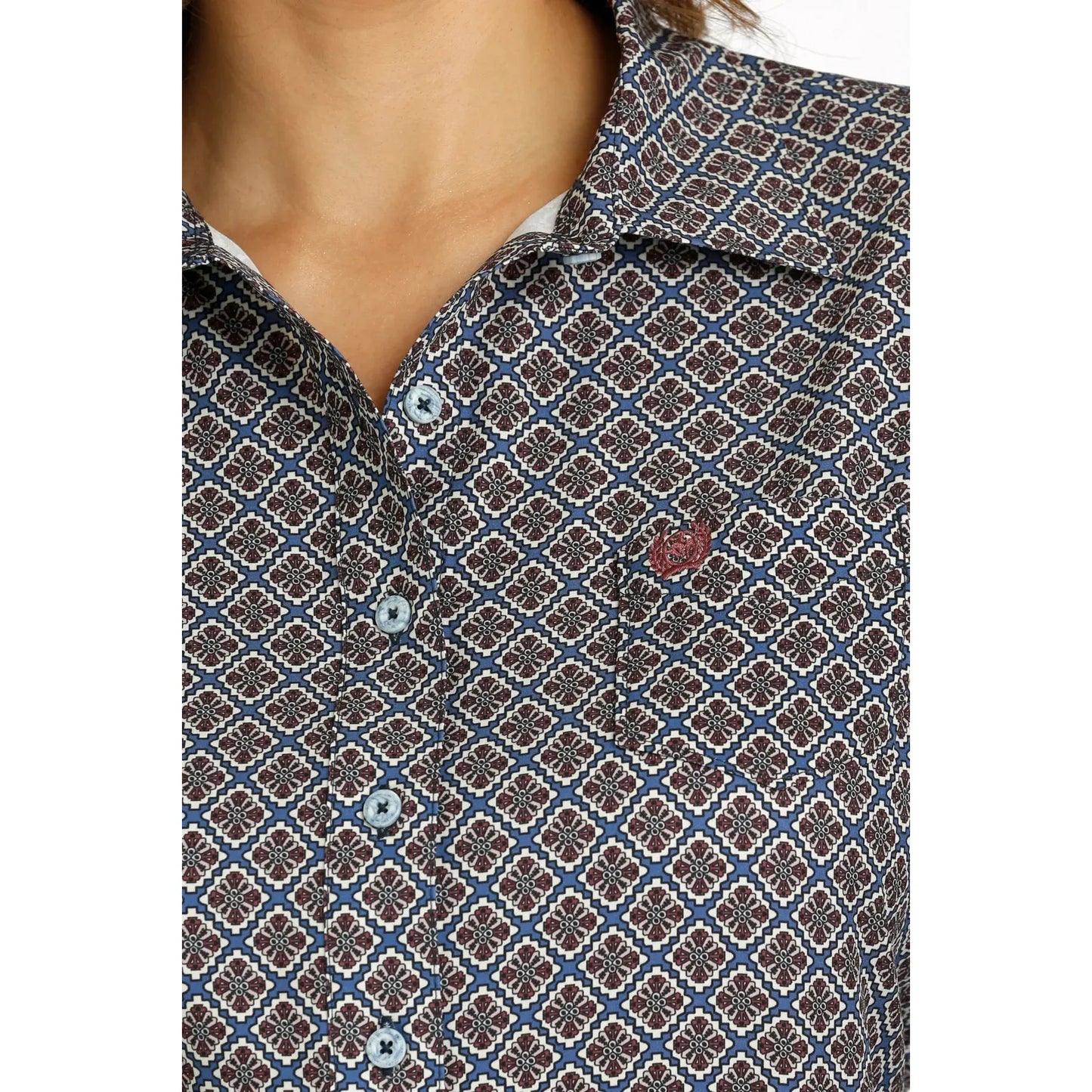 Cinch Women's Blue Geometric ArenaFlex Long Sleeve Western Shirt