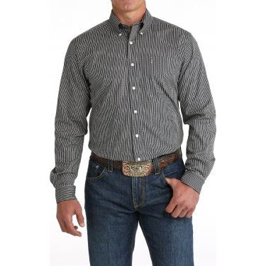 Cinch Mens Modern Fit Button Down Western Shirt-Black/Stripe