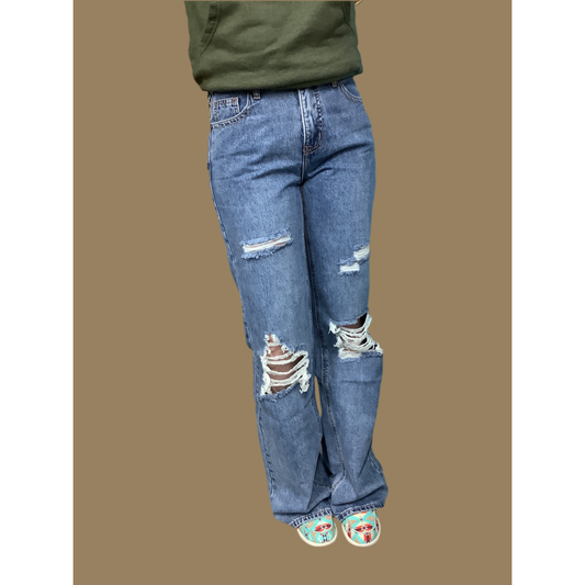 * Rock & Roll Denim Ladies Trouser -Palazzo Flare, High Rise, Med Wash BW8HD06405