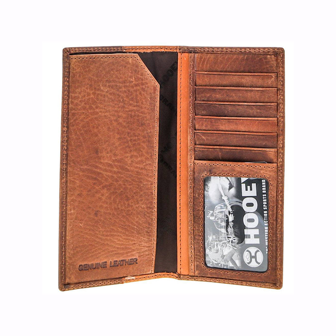 Hooey - Punchy Classic Brown Cracked Bison Leather Men’s Checkbook Cover/Rodeo Wallet PW001-BRTN