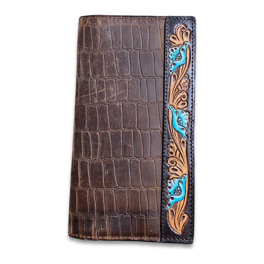 Womens Croc Skin Wallet With Floral Tooling