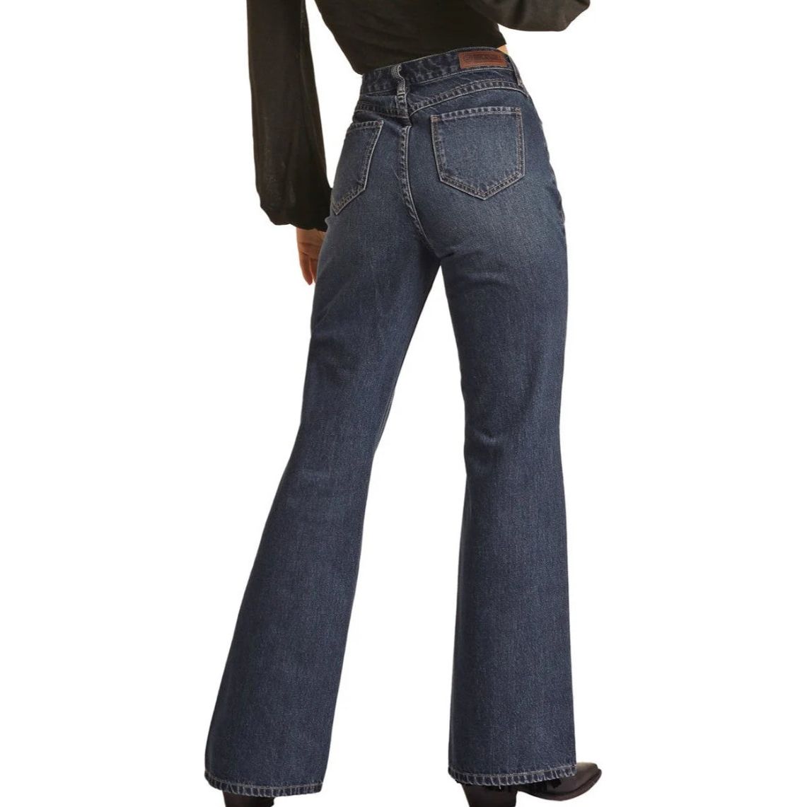 ROCK & ROLL WOMEN'S YOKE DETAIL HIGH RISE FLARE JEANS - MEDIUM WASH