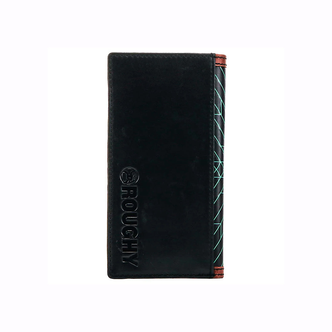 Hooey - Neon Moon “Roughy” Black & Turquoise Embossed Leather Men’s Checkbook Cover/Rodeo Wallet RW002-BKBR