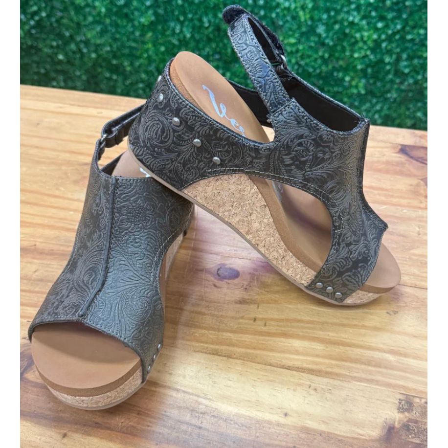 Very G Isabella Tooled Wedge Sandals VGWS0106 Charcoal