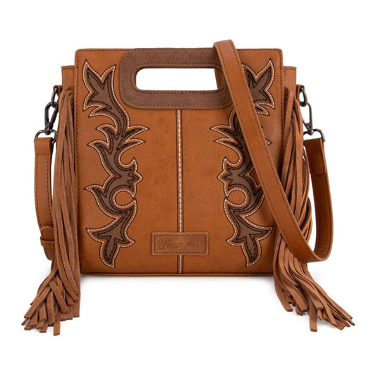 Wrangler Top Handle Boot Scroll Fringe Tote/Crossbody -Brown WG-2003BR