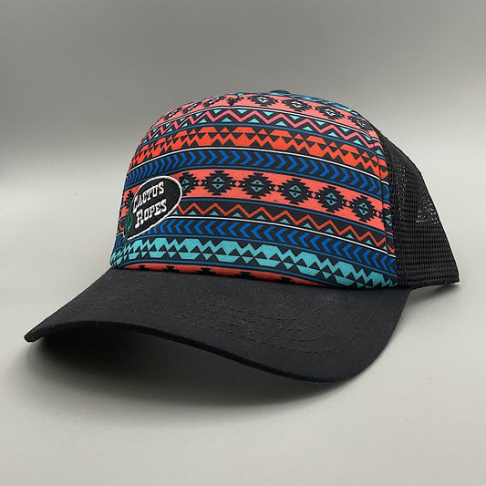 Cactus Ropes - Aztec Print & Black Snap Back Ladies Ball Cap CAP15MESHAZTEC