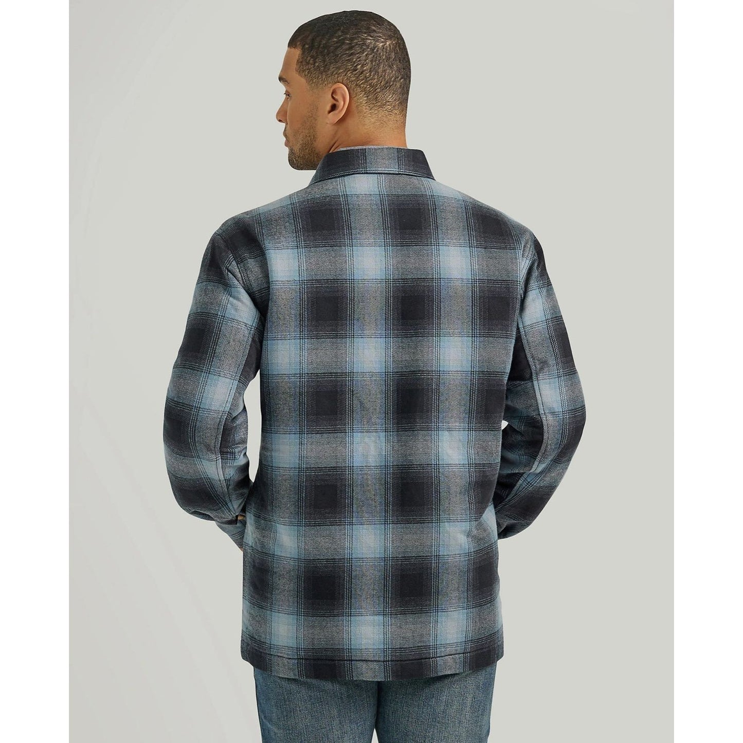 MEN'S WRANGLER SHERPA LINED FLANNEL SHIRT JACKET IN MID- STATE