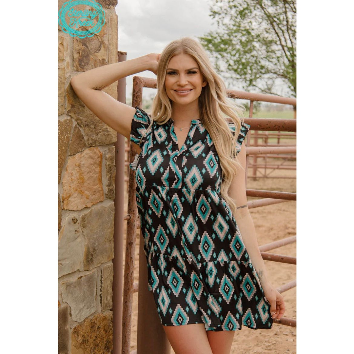 Sterling Kreek- Needed Me Black/Turquoise dress