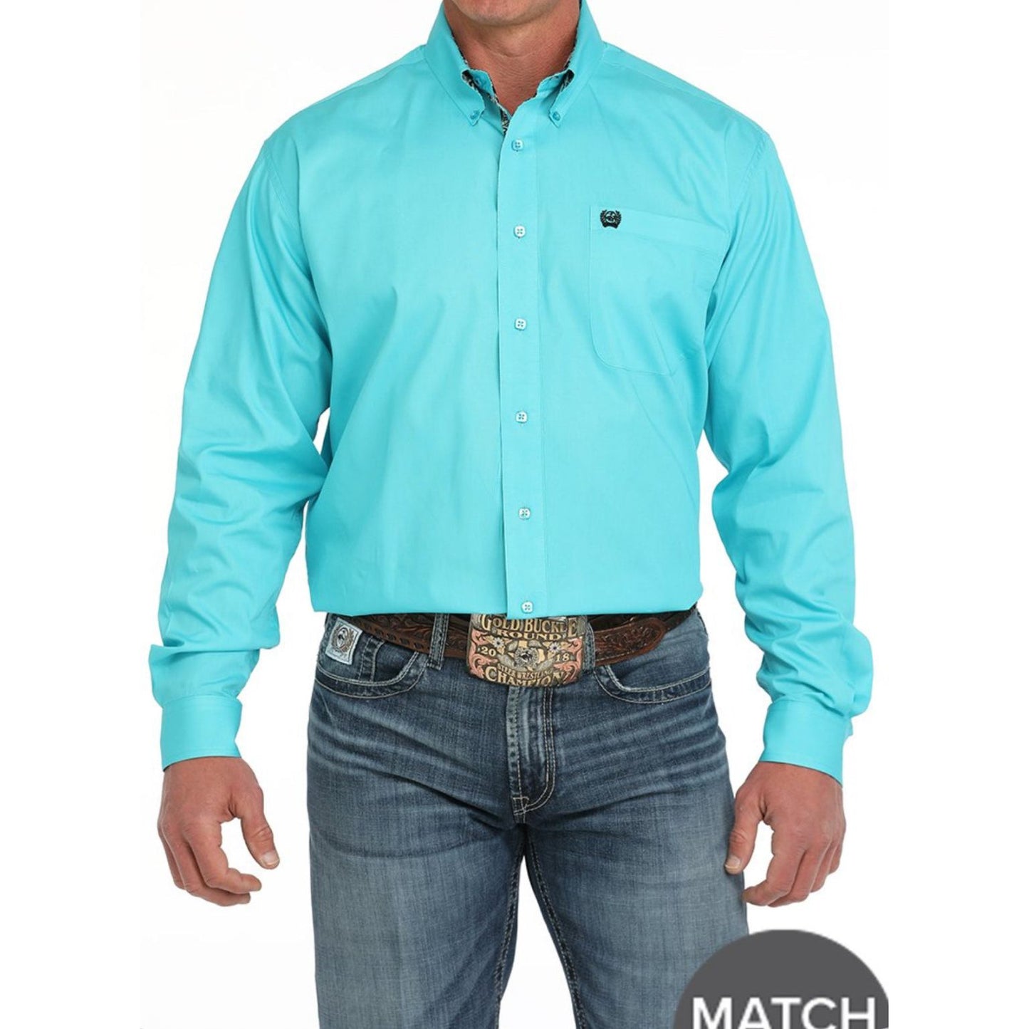 MEN'S SOLID BUTTON-DOWN WESTERN SHIRT - TURQUOISE MTW1105903