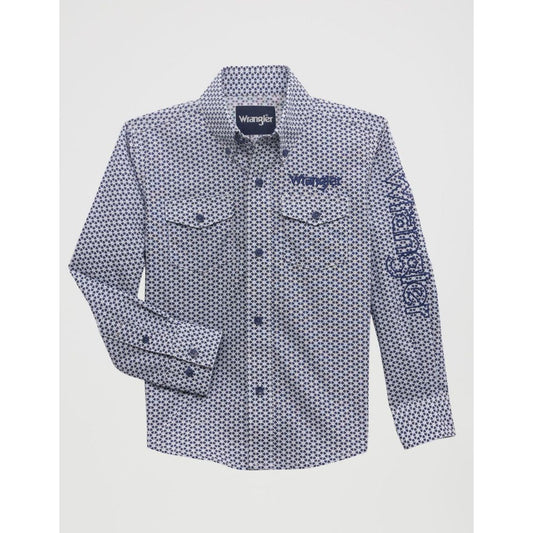 WRANGLER LOGO BLUE GEOMETRIC PRINT - KIDS BOYS SHIRT - 112356519