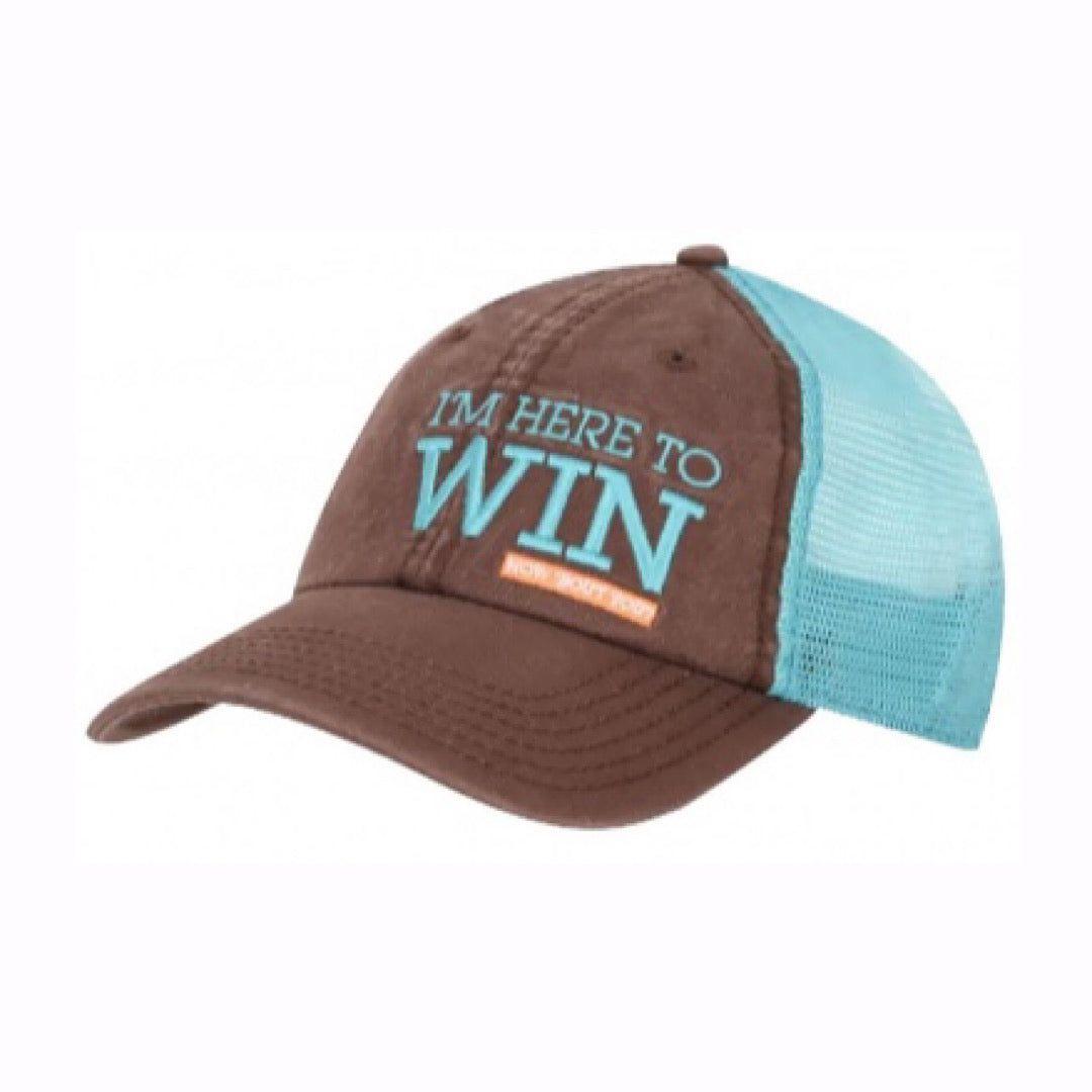 Classic Rope - Brown & Teal I’m Here To Win How ‘Bout You Velcro Back Ladies Ball Cap BC9465