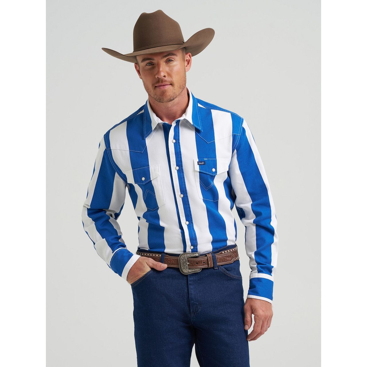 WRANGLER BRUSH POPPER BLUE STRIPE - MENS SHIRT - 112375917