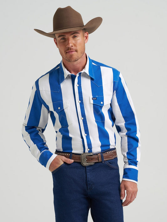 WRANGLER BRUSH POPPER BLUE STRIPE - MENS SHIRT - 112375917