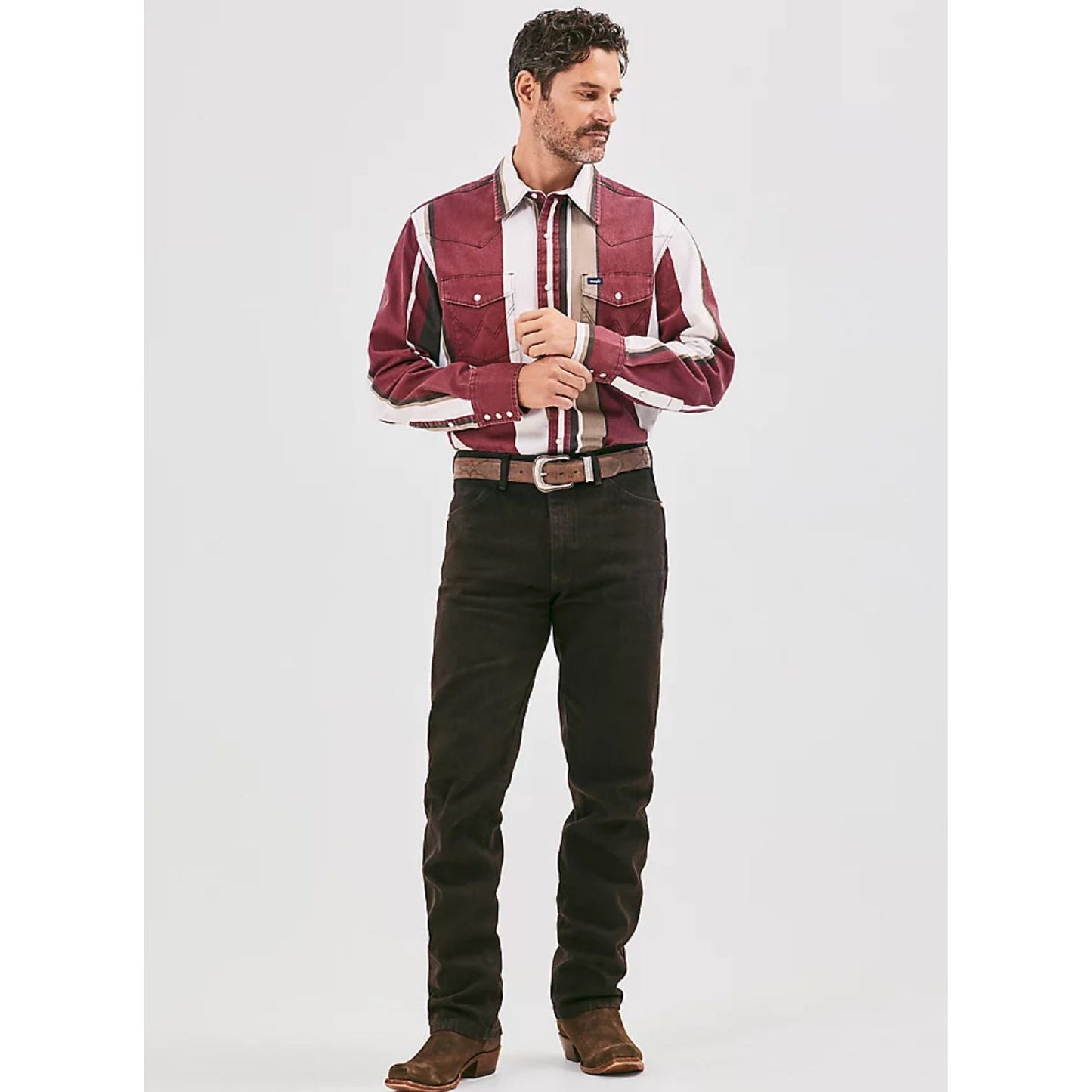 VINTAGE-INSPIRED BRUSHPOPPER WESTERN SNAP WORKSHIRT IN BURGUNDY STRIPE