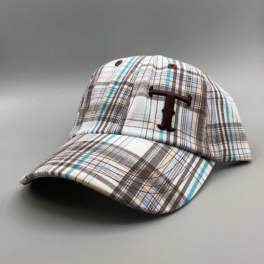 Twister - White Brown & Teal Plaid Snap Back Men’s Ball Cap 1507802