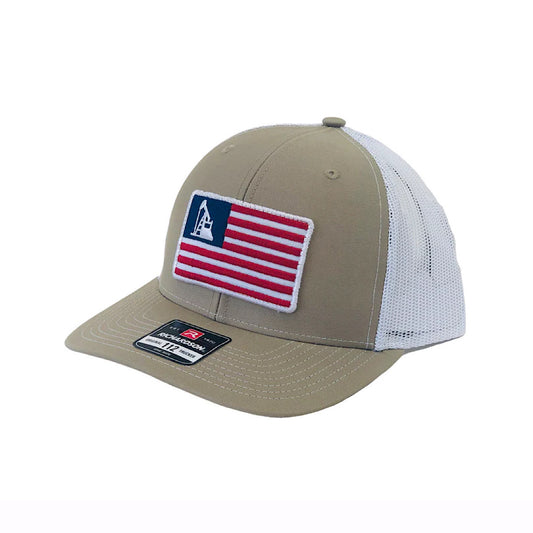 Ariat - Tan & White With Oilfield Flag Patch Snap Back Men’s Ball Cap A30009108