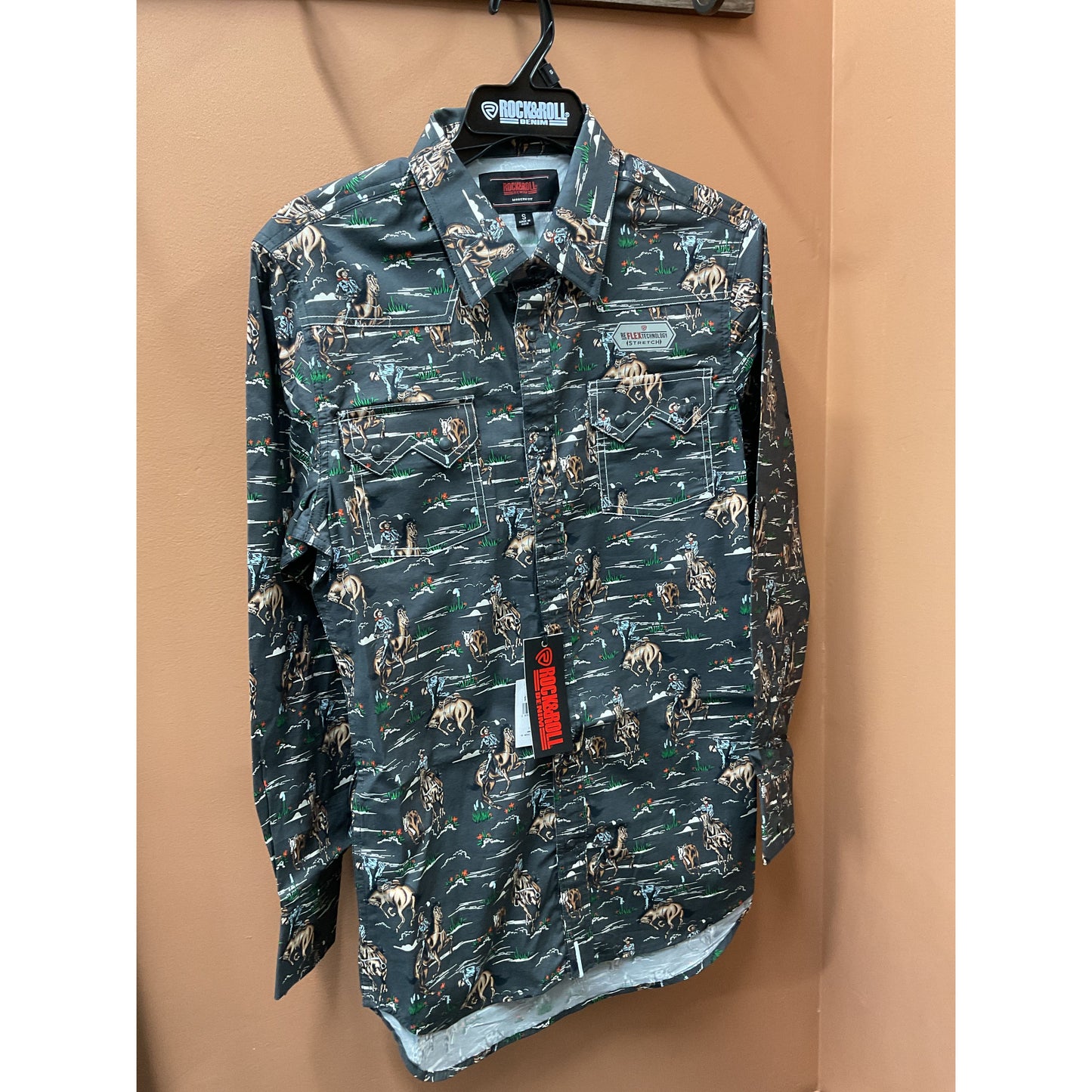 Rock & Roll Men’s Western Shirt, Long Sleeve, Novelty Print BMN2S07634