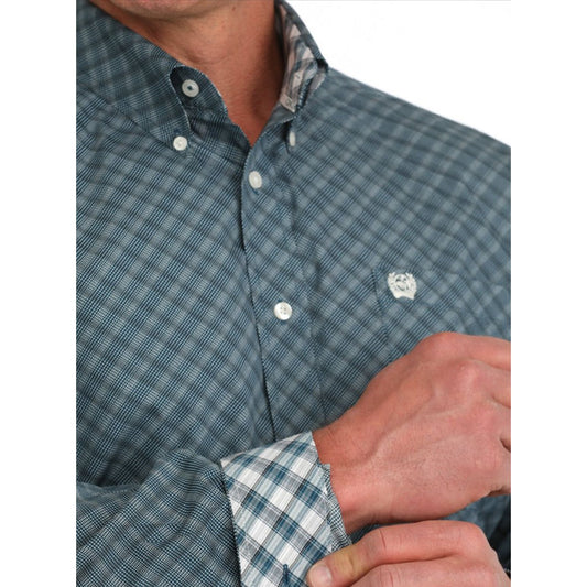 MEN'S GEOMETRIC PRINT BUTTON-DOWN WESTERN SHIRT - BLUE MTW1105896