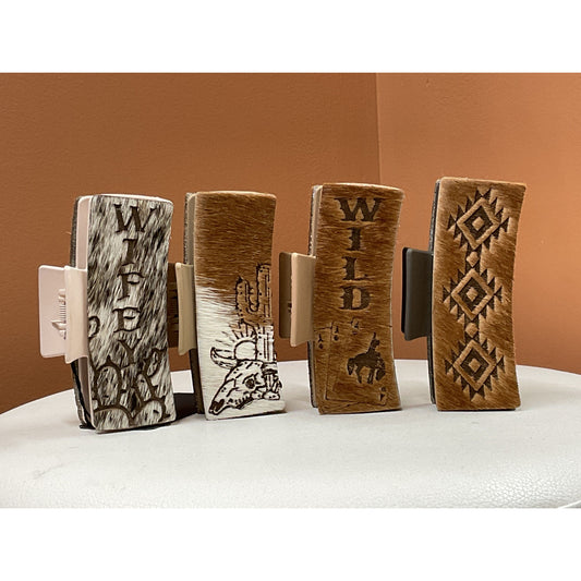 Hair Claw Clips - Cowhide, Various Designs 4”