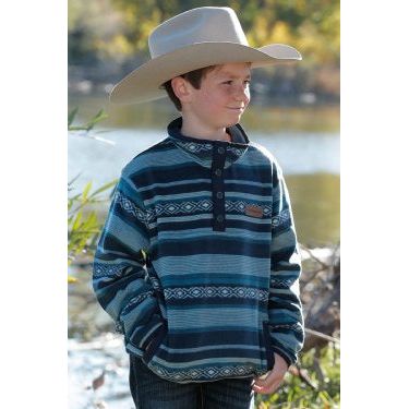 Boys Cinch Southwestern Print Polar Fleece Pullover - GREEN