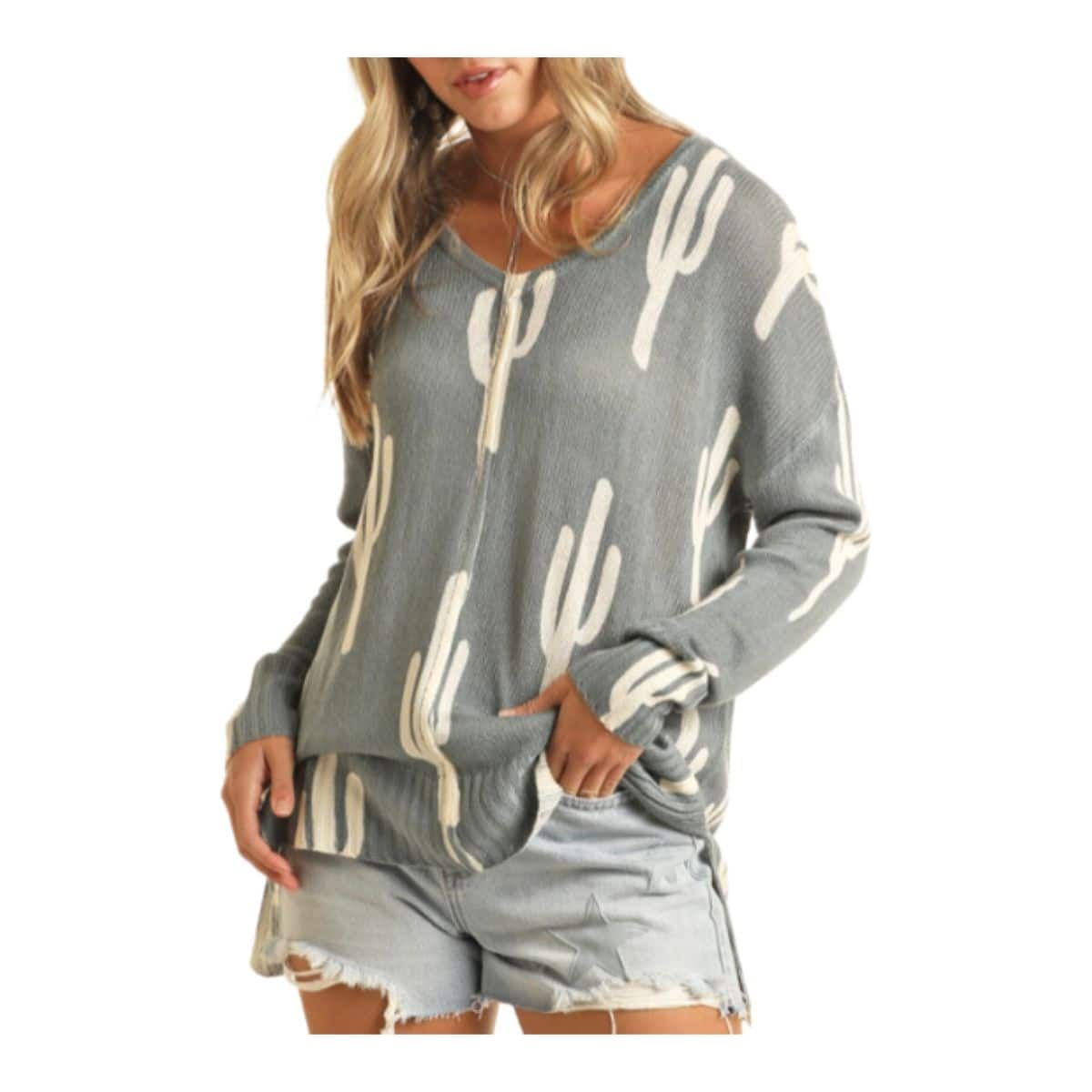 Ladies Rock&Roll Cactus Baja Sweater