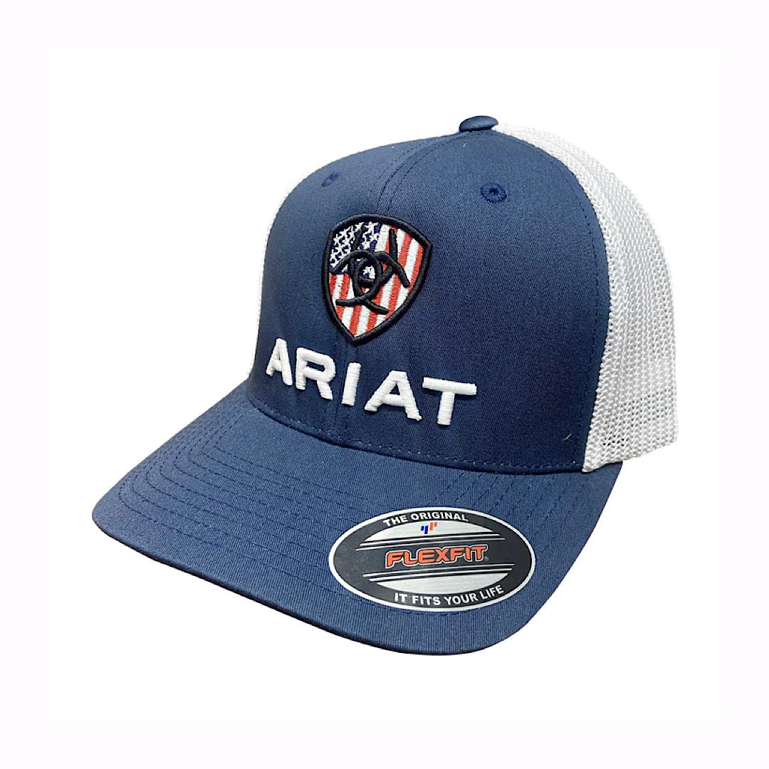 Ariat - Navy & White With Ariat USA Embroidered Logo Flex Fit Men’s Ball Cap A300035003