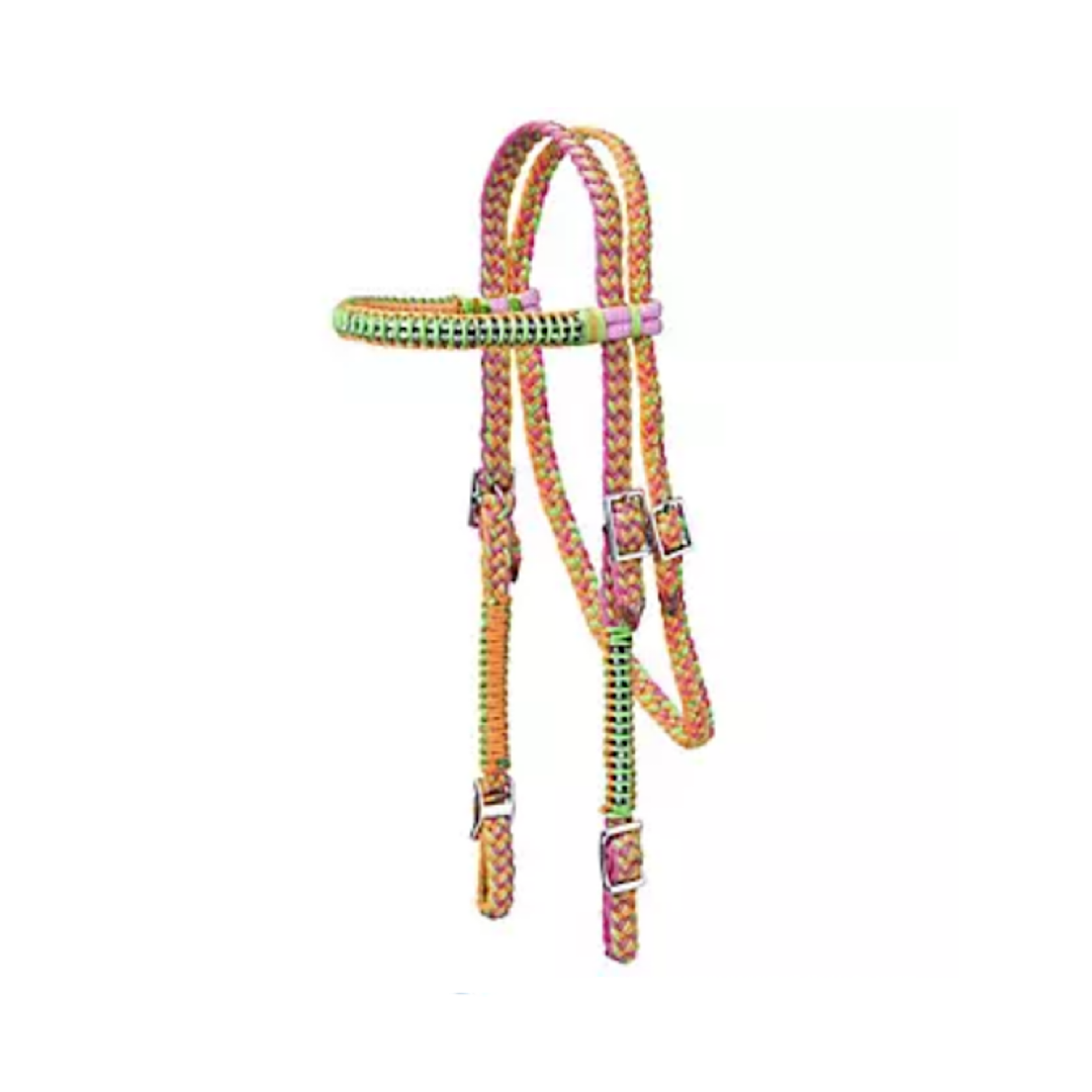 Tough 1 - Neon Rainbow Braided Cord Nylon With Crystals Browband Headstall 42-500-873-0