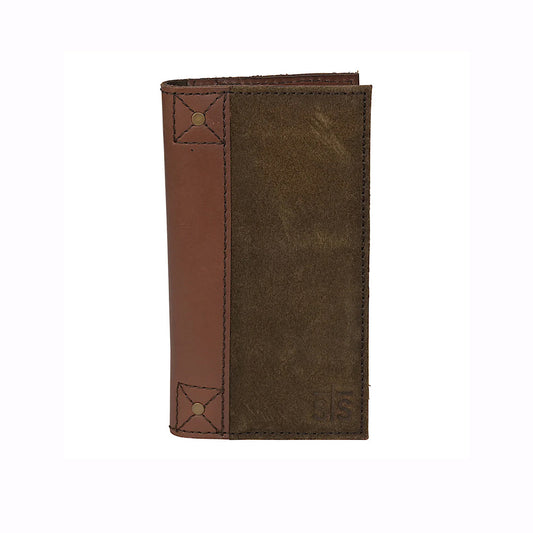 STS Ranchwear - Foreman II Brown Roughout Leather Men’s Checkbook Cover/Tall Wallet STS60314