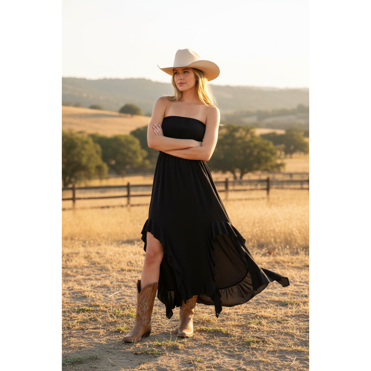LUCKY & BLESSED - Black Strapless, Ruffle Hem 620453