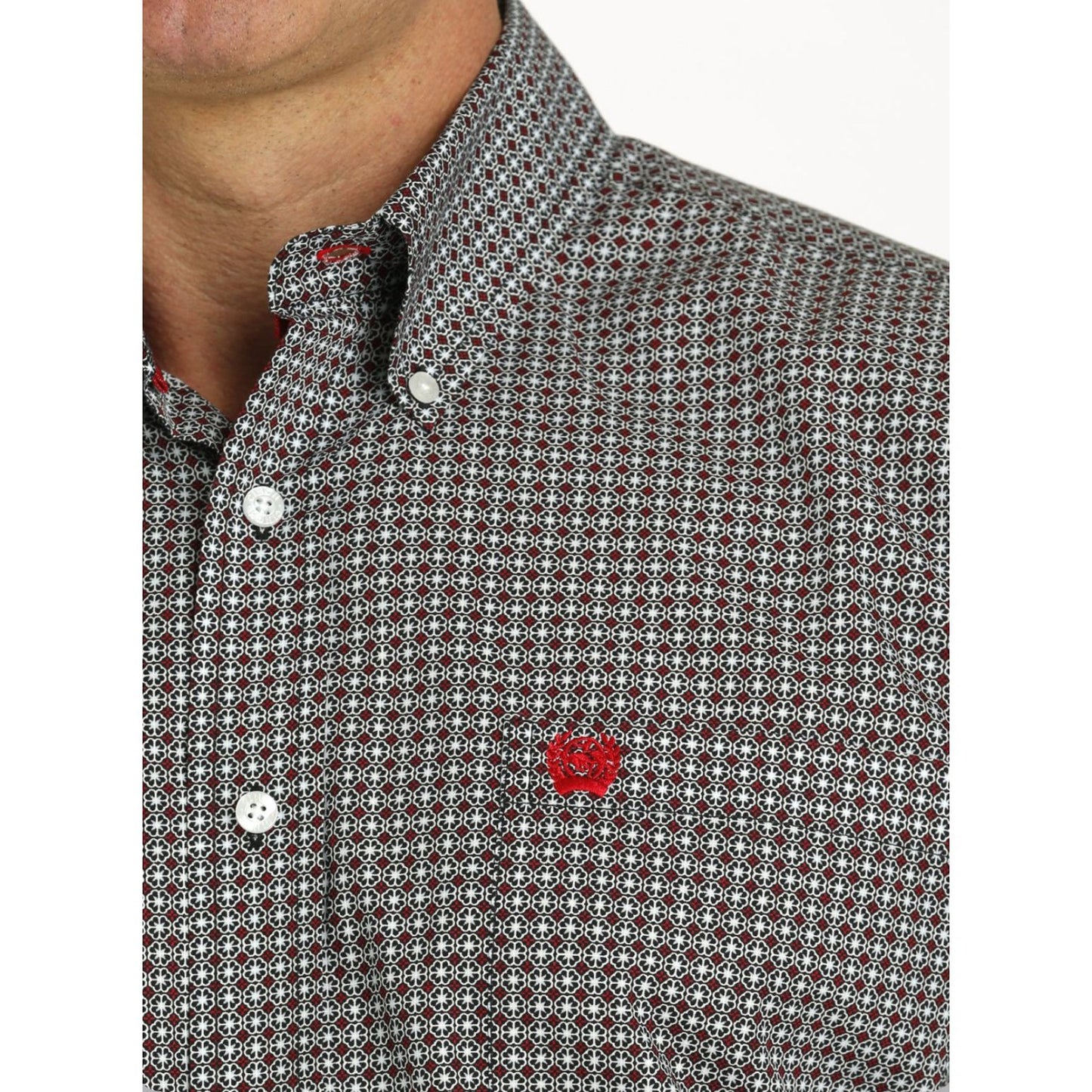 MEN'S MEDALLION PRINT BUTTON-DOWN WESTERN SHIRT - RED/BLACK