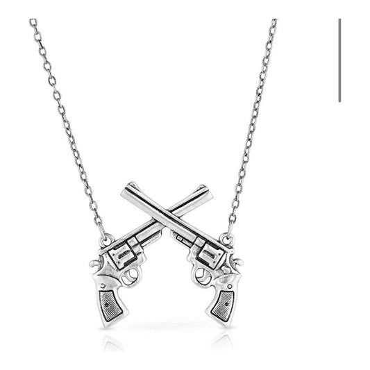 Crossed Pistols Pendant Necklace