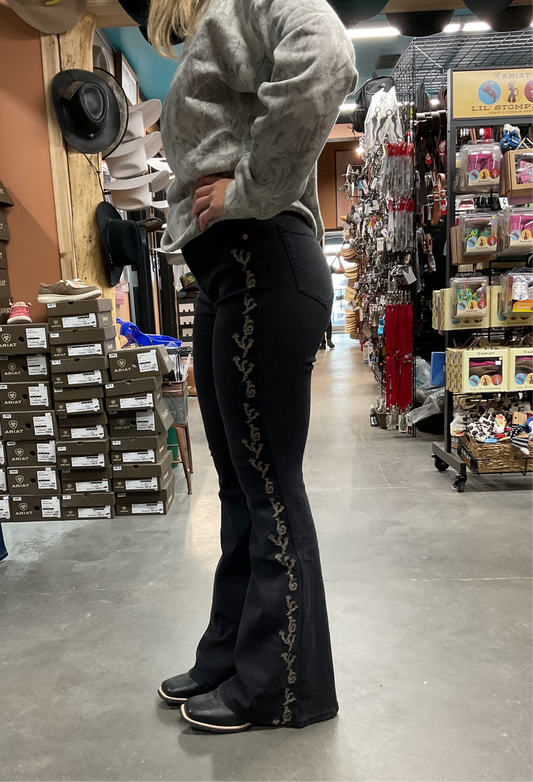 Rock & Roll Denim Ladies Flawless Fit - High Rise, Flare, Embroidered Side Seam BW6HD07212
