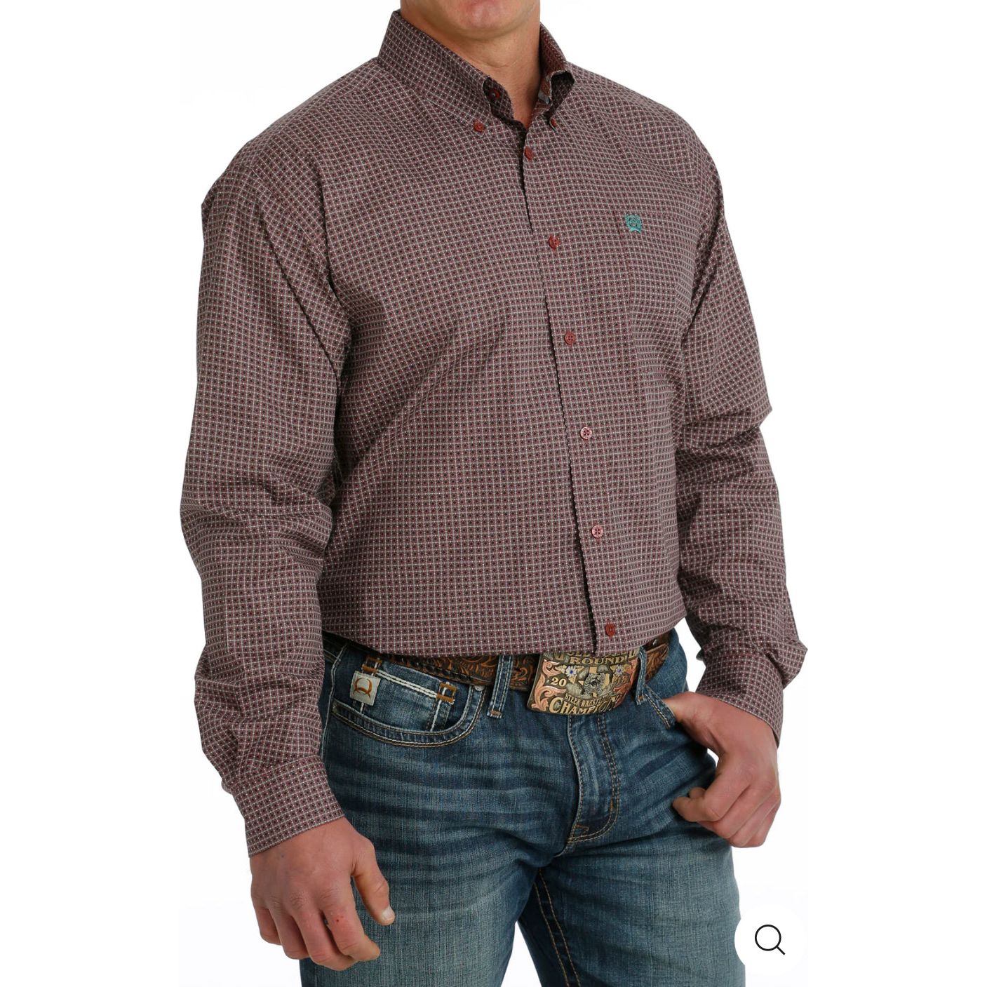 MEN'S CINCH BURGUNDY LONG SLEEVE BUTTON DOWN SHIRT - MTW1105710