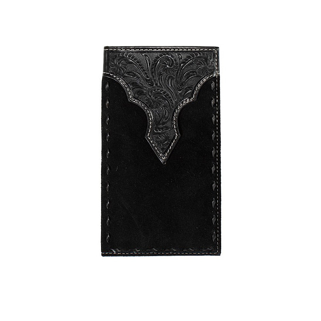 Nocona - Black Roughout with Buckstitch Men’s Checkbook Cover/Rodeo Wallet N500044001