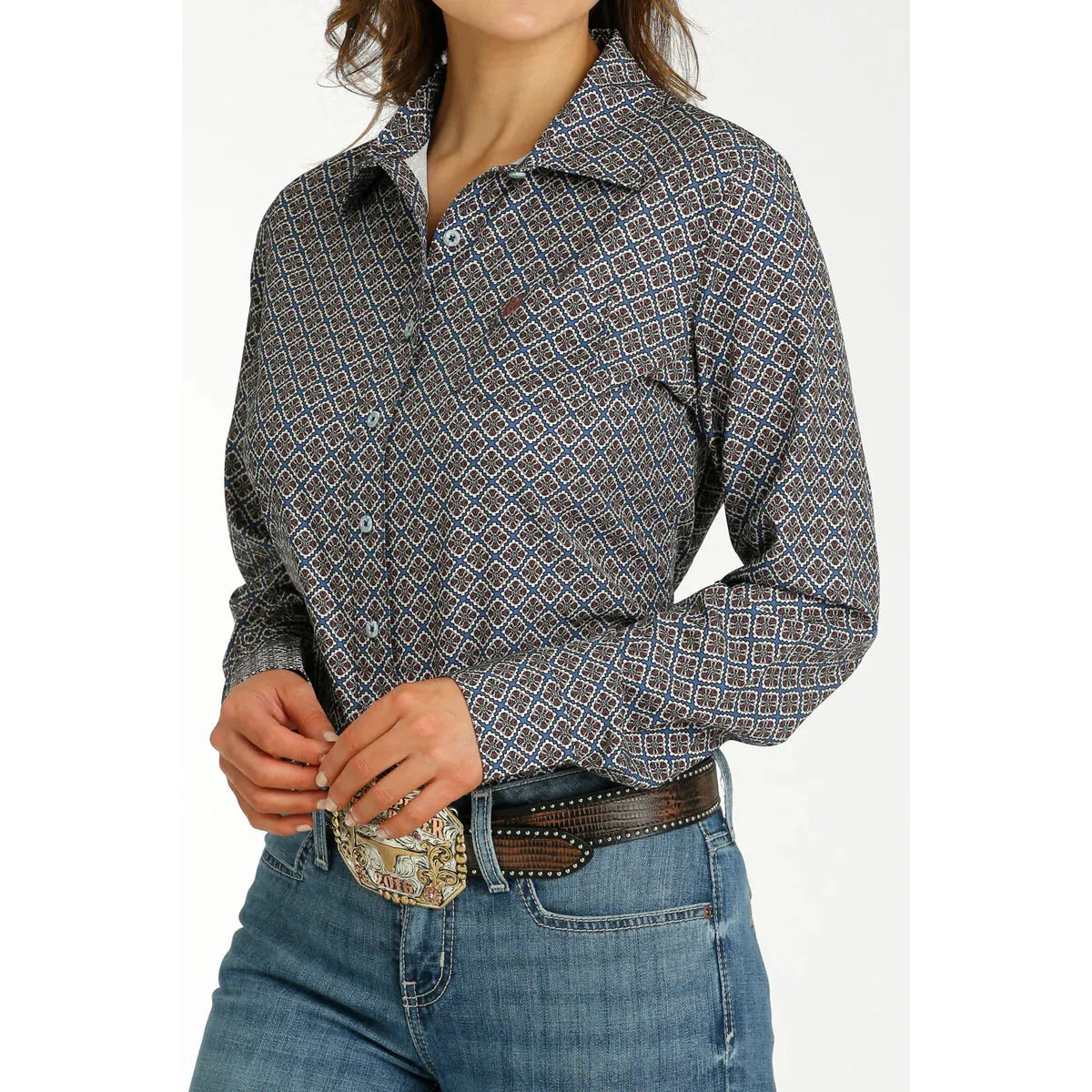 Cinch Women's Blue Geometric ArenaFlex Long Sleeve Western Shirt