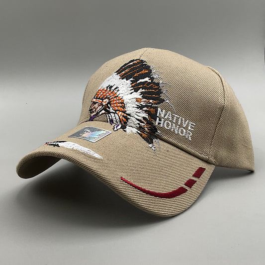 Black Hawk - Tan Embroidered Indian Head Native Honor Velcro Back Men’s Ball Cap