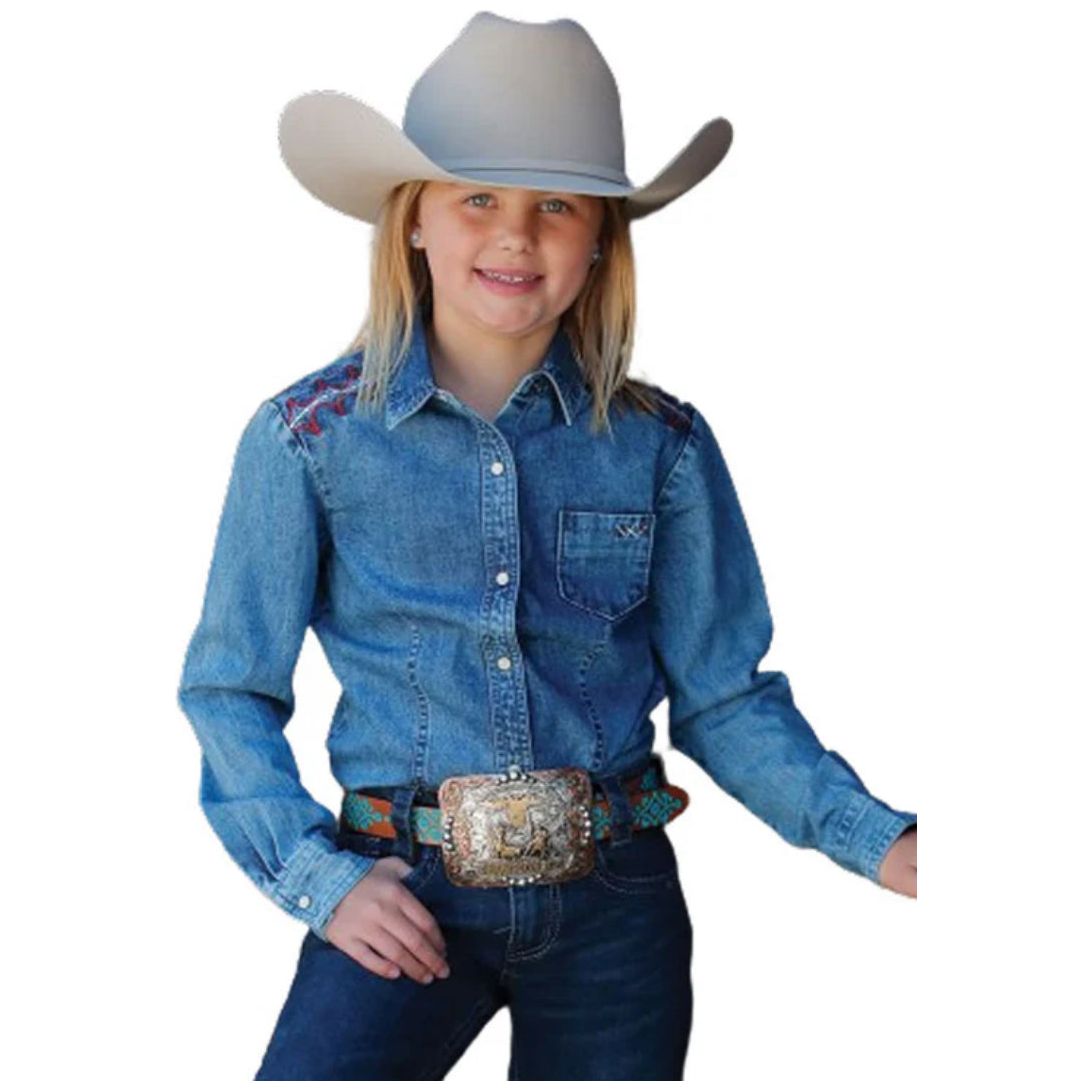 Cruel Girl Girls' Long Sleeve Denim Western Snap Shirt - Indigo